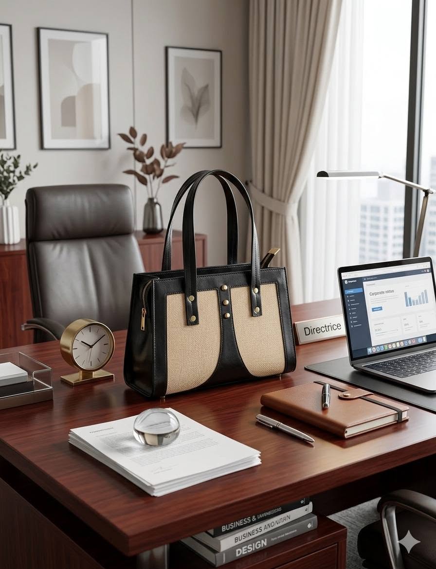 Sac Orma – Sac Directrice en Raphia et Cuir Noir